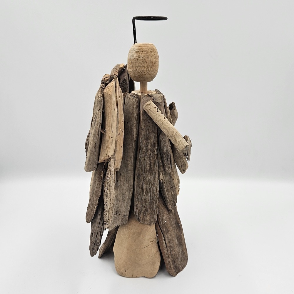 Driftwood Angel Figurine Handmade Folk Art 11" Rustic Primitive Boho Coastal - Picture 3 of 7